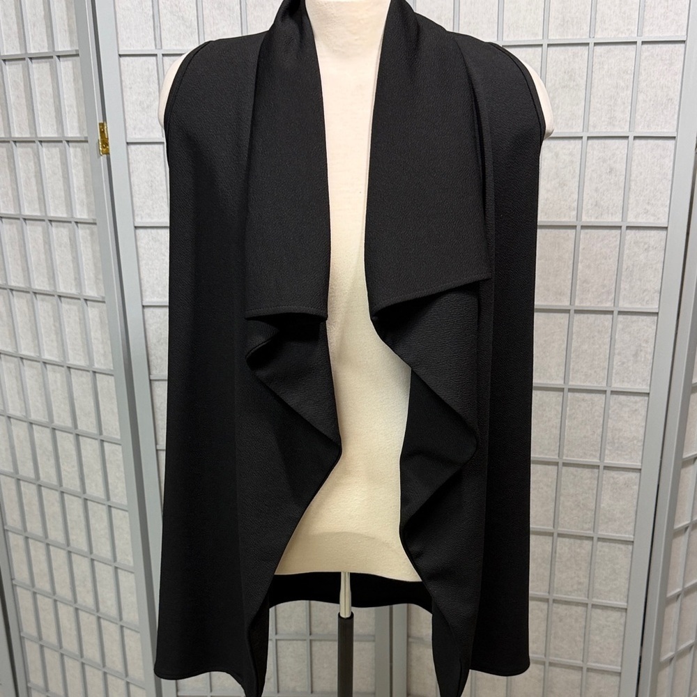 Seven Sisters. Black Draped Open Coat, Size Small.